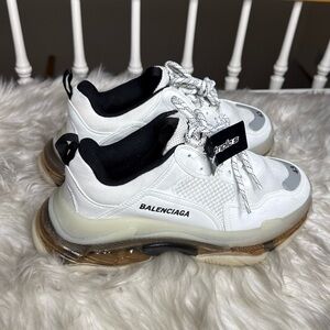 Balenciaga Triple S White Grey Golden Clear Sole Chunky Sneakers - NEW Size 10
